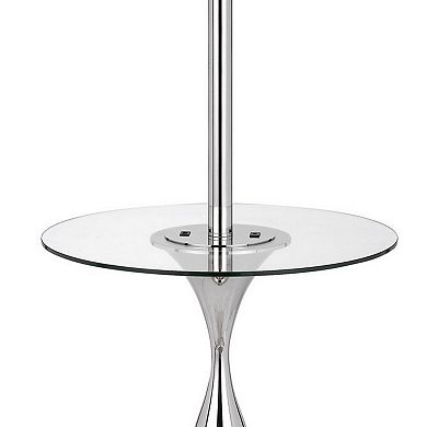 Ava 61 Inch Modern Floor Lamp, Glass Tray Table, 1 USB Port, Glossy, Chrome