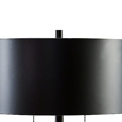 Kien 24 Inch Modern Table Lamp, Black Metal Drum Shade, Gold Toned Base
