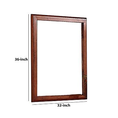 36 Inches Rectangular Wood Encased Mirror, Brown