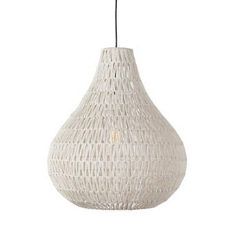 Boney 18 Inch Pendant Light, Woven Rope, Rounded Shape, Iron, White