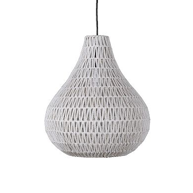 Boney 18 Inch Pendant Light, Woven Rope, Rounded Shape, Iron, White