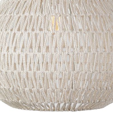 Boney 18 Inch Pendant Light, Woven Rope, Rounded Shape, Iron, White