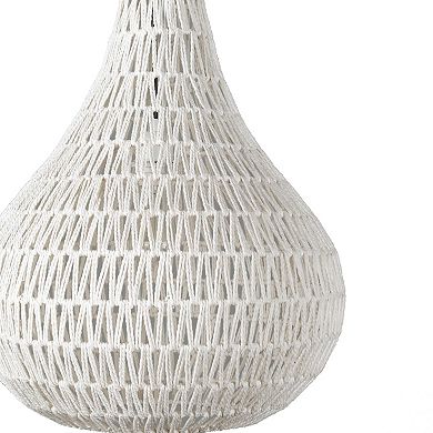 Boney 18 Inch Pendant Light, Woven Rope, Rounded Shape, Iron, White