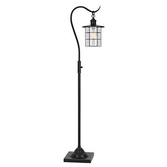 60 Inch Metal Downbridge Design Floor Lamp with Caged Shade, Dark Bronze