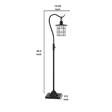 60 Inch Metal Downbridge Design Floor Lamp with Caged Shade, Dark Bronze