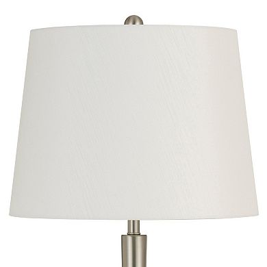 150W Metal Table Lamp with Oval Shade and 2 USB Outlets, White and Silver