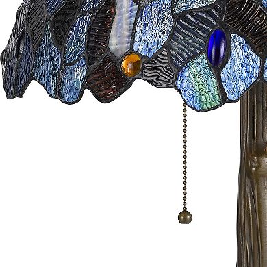 2 Bulb Tiffany Floor Lamp with Mosaic Design Shade, Multicolor