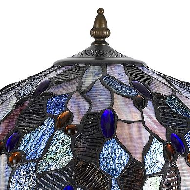 2 Bulb Tiffany Floor Lamp with Mosaic Design Shade, Multicolor