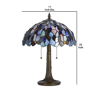 2 Bulb Tiffany Floor Lamp with Mosaic Design Shade, Multicolor