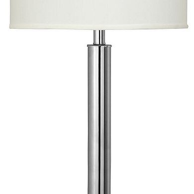 Metal Table Lamp with Tubular Support and Push Through Switch, Silver