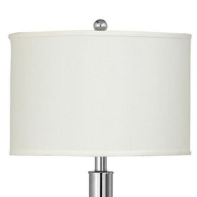 Metal Table Lamp with Tubular Support and Push Through Switch, Silver