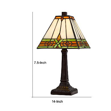 Eli 14 Inch Accent Lamp, Stained Square Tiffany Style Shade, Bronze Frame
