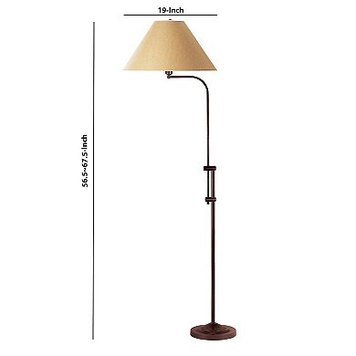 3 Way Metal Floor Lamp with and Adjustable Height Mechanism, Brown