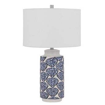 27 Inch Coastal Ceramic Table Lamp, Dimmer, Sea Shells, Blue