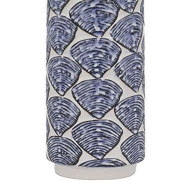 27 Inch Coastal Ceramic Table Lamp, Dimmer, Sea Shells, Blue