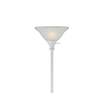 3 Way Torchiere Floor Lamp with Frosted Glass shade and Stable Base, White