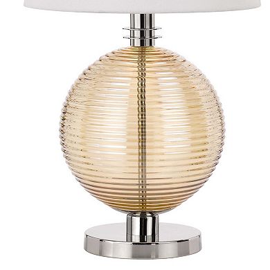 Table Lamp with Textured Glass Ball Accent, White and Chrome