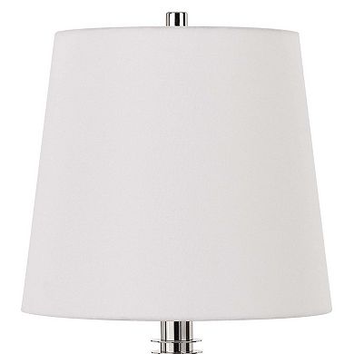 Table Lamp with Textured Glass Ball Accent, White and Chrome