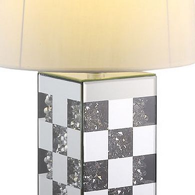 Table Lamp with Checkered Faux Diamond Inlay, Silver