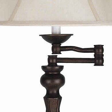 Swing Arm Metal Body Table Lamp with Fabric Bell Shade, Bronze and Beige