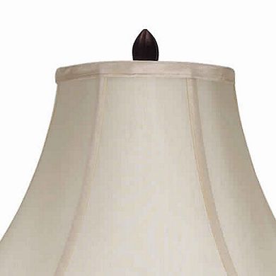 Swing Arm Metal Body Table Lamp with Fabric Bell Shade, Bronze and Beige