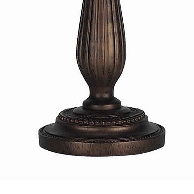 Swing Arm Metal Body Table Lamp with Fabric Bell Shade, Bronze and Beige