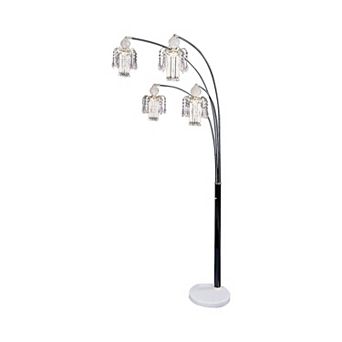 Floor Lamp with 4 Glass Drop Crystal Shades and Marble Base, Silver