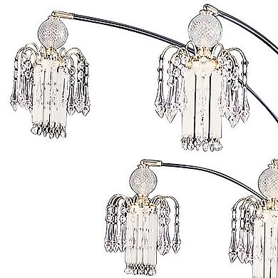 Floor Lamp with 4 Glass Drop Crystal Shades and Marble Base, Silver