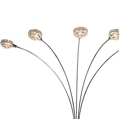 Arya 94 Inch 5 Light Arc Floor Lamp, Crystal Accents, Modern Style, Chrome