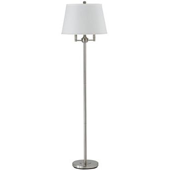 Metal Floor Lamp with Tapered Drum Shade and Stalk Support, Silver