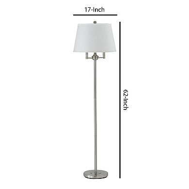 Metal Floor Lamp with Tapered Drum Shade and Stalk Support, Silver