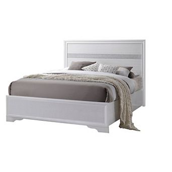 Wooden Twin Size bed with Bracket Legs and Crystal Accented Headboard, White