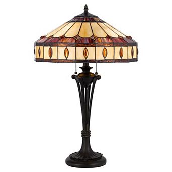 Xia 26 Inch Tiffany Style Vintage Table Lamp, Glass Shade, Antique Bronze
