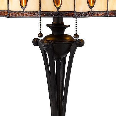 Xia 26 Inch Tiffany Style Vintage Table Lamp, Glass Shade, Antique Bronze