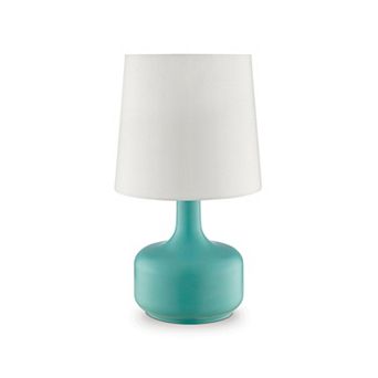 Metal Pot Belly Base Table Lamp with 3 Way Touch Light, White and Sky Blue