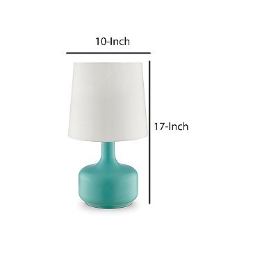 Metal Pot Belly Base Table Lamp with 3 Way Touch Light, White and Sky Blue