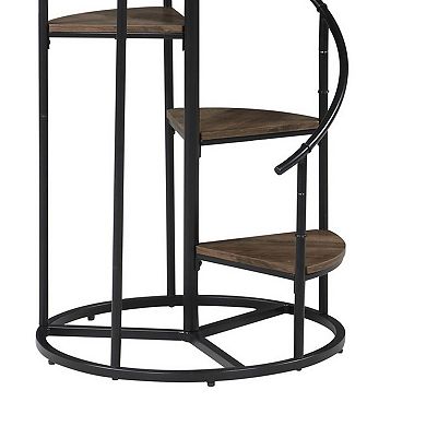 69 Inch Wood Bookcase, Spiral Metal Frame, Staircase Design, Brown