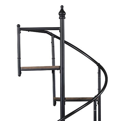 69 Inch Wood Bookcase, Spiral Metal Frame, Staircase Design, Brown
