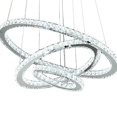 12-47 Inch Adjustable Chandelier, Offset Circle Design Silver Chrome Finish