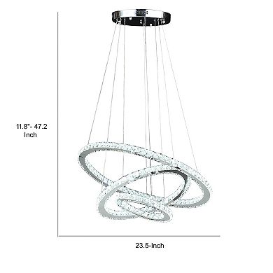12-47 Inch Adjustable Chandelier, Offset Circle Design Silver Chrome Finish