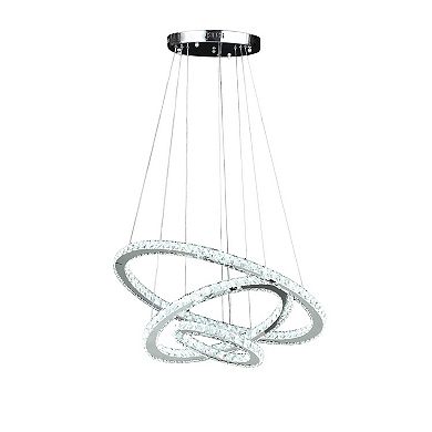 12-47 Inch Adjustable Chandelier, Offset Circle Design Silver Chrome Finish