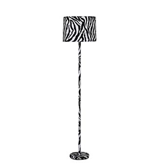 Fabric Wrapped Floor Lamp with Animal Print, White and Black