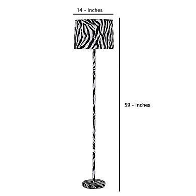 Fabric Wrapped Floor Lamp with Animal Print, White and Black