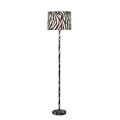 Fabric Wrapped Floor Lamp with Animal Print, White and Black