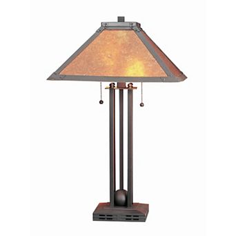 25 Inch Modern Ball Inlay Metal Body Table Lamp, Mica Shade, Bronze
