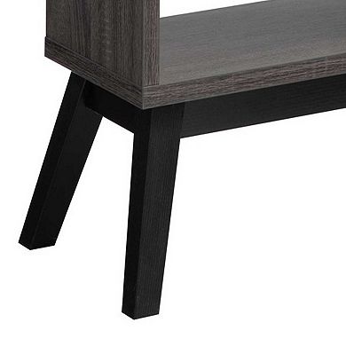 65 Inch Modern Bookcase, Four Shelves with Dividers, Flared Legs, Gray