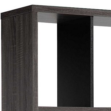 65 Inch Modern Bookcase, Four Shelves with Dividers, Flared Legs, Gray
