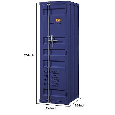 Industrial Style Metal Wardrobe with Recessed Door Front, Blue