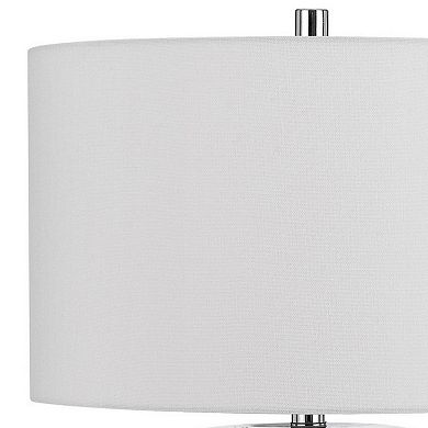 29 Inch Accent Table Lamp Set of 2, Tall Cylinder, Ball Finial Accent, Gray