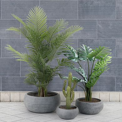 Aoodor Outdoor 21.7'', 16.5'' and 12.2'' D Round Plant Modern Pots with Drain Hole, Set of 3, Gray